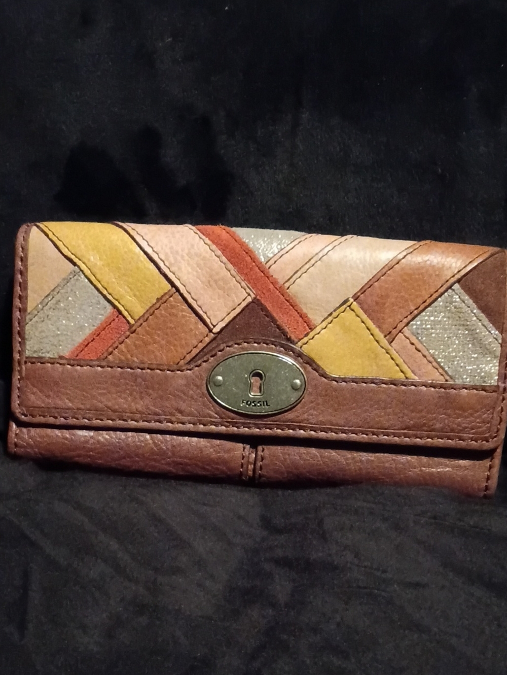 Fossil Multicolor Patchwork Leather Wallet - Brown, Yellow, Tan